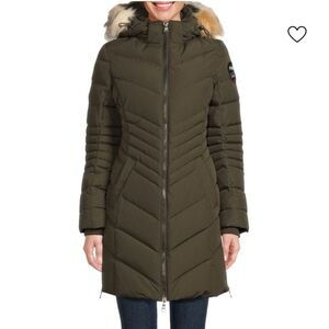 Pajar Down Olive Puffer Coat with Fur Hood
